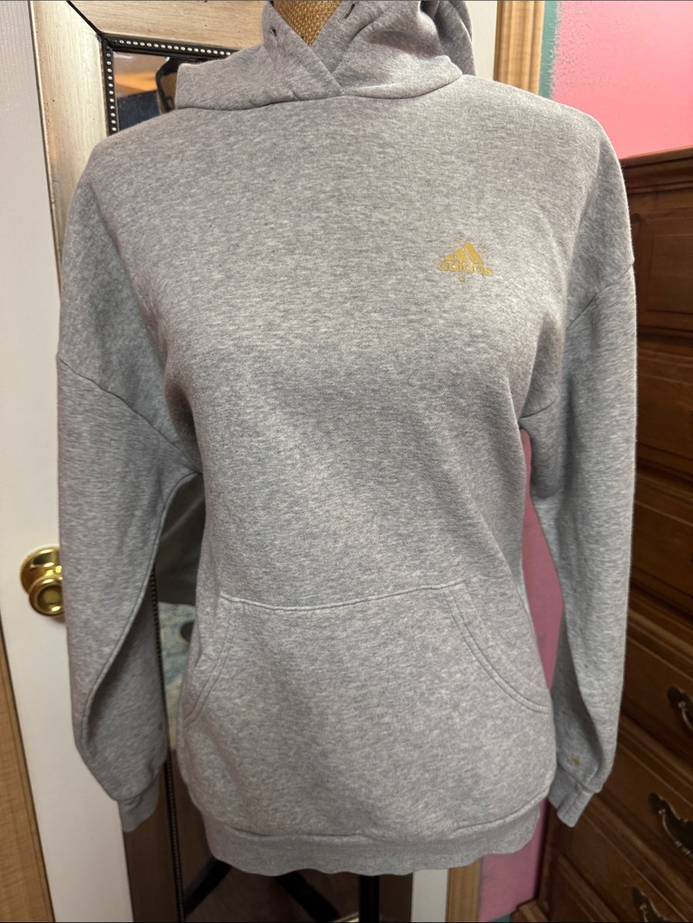 adidas Gray Hoodie with Gold Logo and Stars